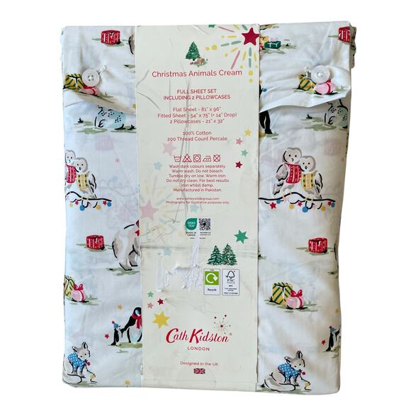 Cath Kidston London 4pc FULL Sheet Set Christmas Animals Cream Cotton NEW - Picture 15 of 15